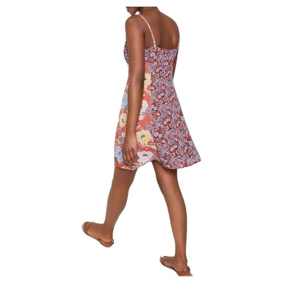 Bar III Sweetheart Neckline Brick Orange/Multi Floral Patchwork Mini Dress, M - Picture 7 of 14